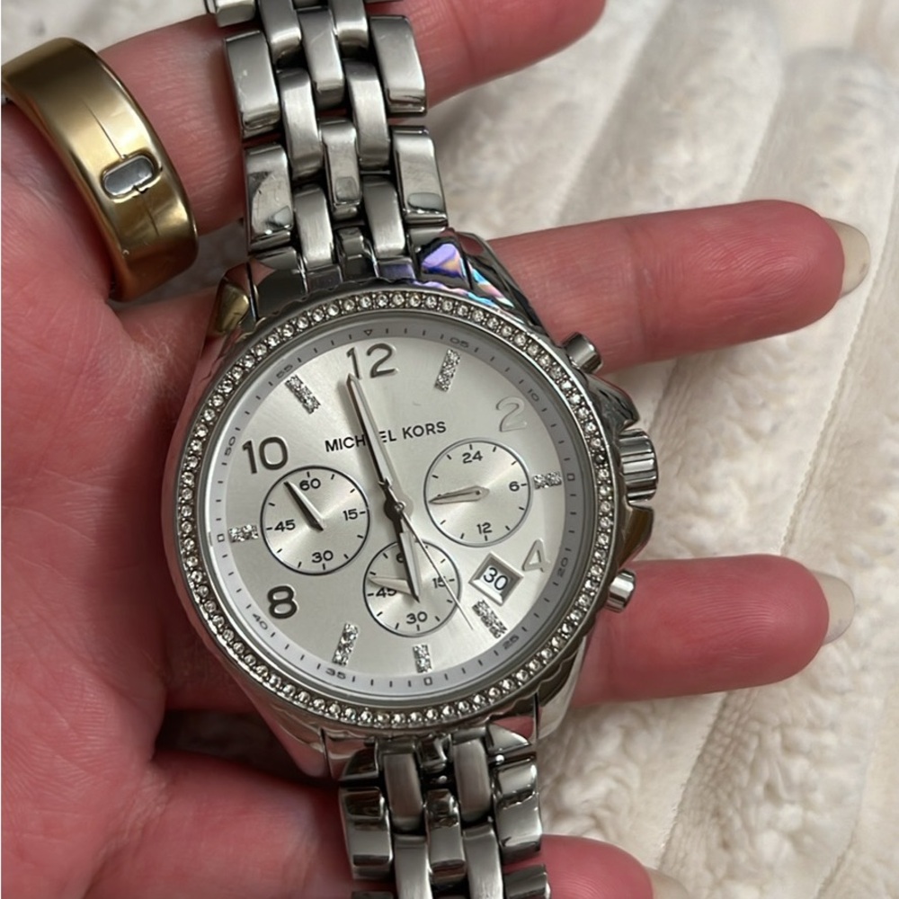 Michael Kors Silver Crystal-Trim Chronograph Bracelet Watch